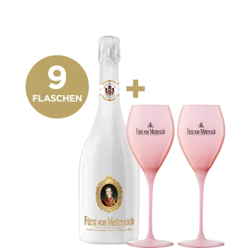 9er Paket Fürst von Metternich Chardonnay Sekt inkl. 2 gratis Luce Sektgläser rosa